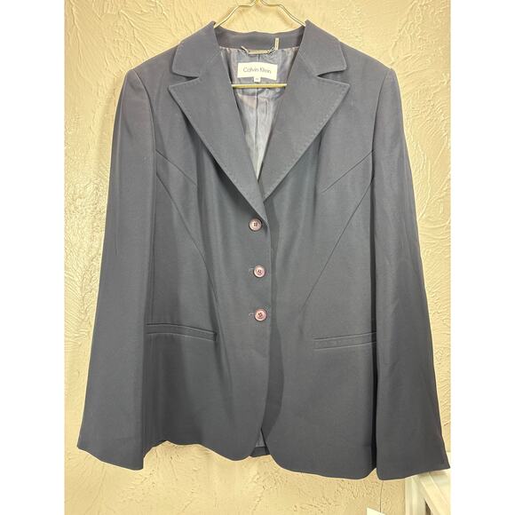 Calvin Klein Womens Navy Three Button Blazer Preppy Corporate Office Size 14 NWT - Picture 1 of 6